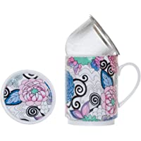 La Cija Freedom Tisana de Porcelana con Filtro de Acero Inoxidable- Blanco- 11x7.9x10.9 cm